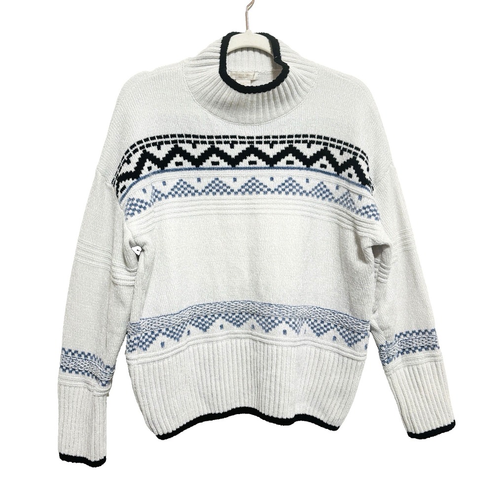 Christian Siriano Snowflake Fair Isle Sweater Sz M Beige w/Blue & Black Colorway